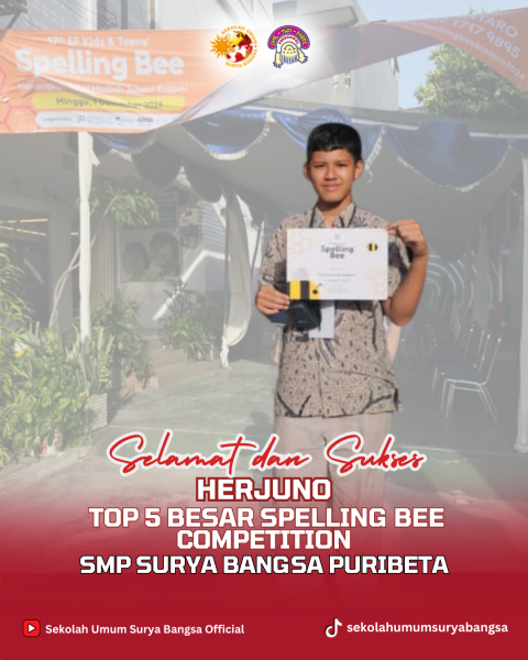 Selamat kepada Herjuno top 5 Spelling Bee Competition